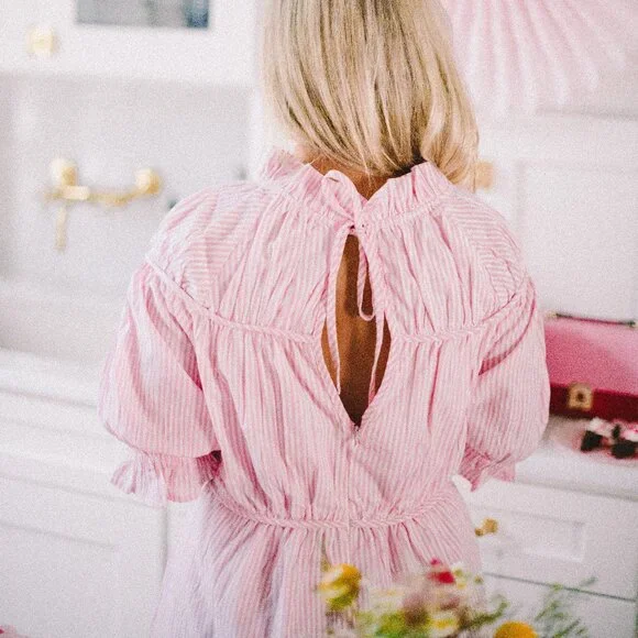 Elegant Pink Striped Mini Dress - Picture 2 of 16